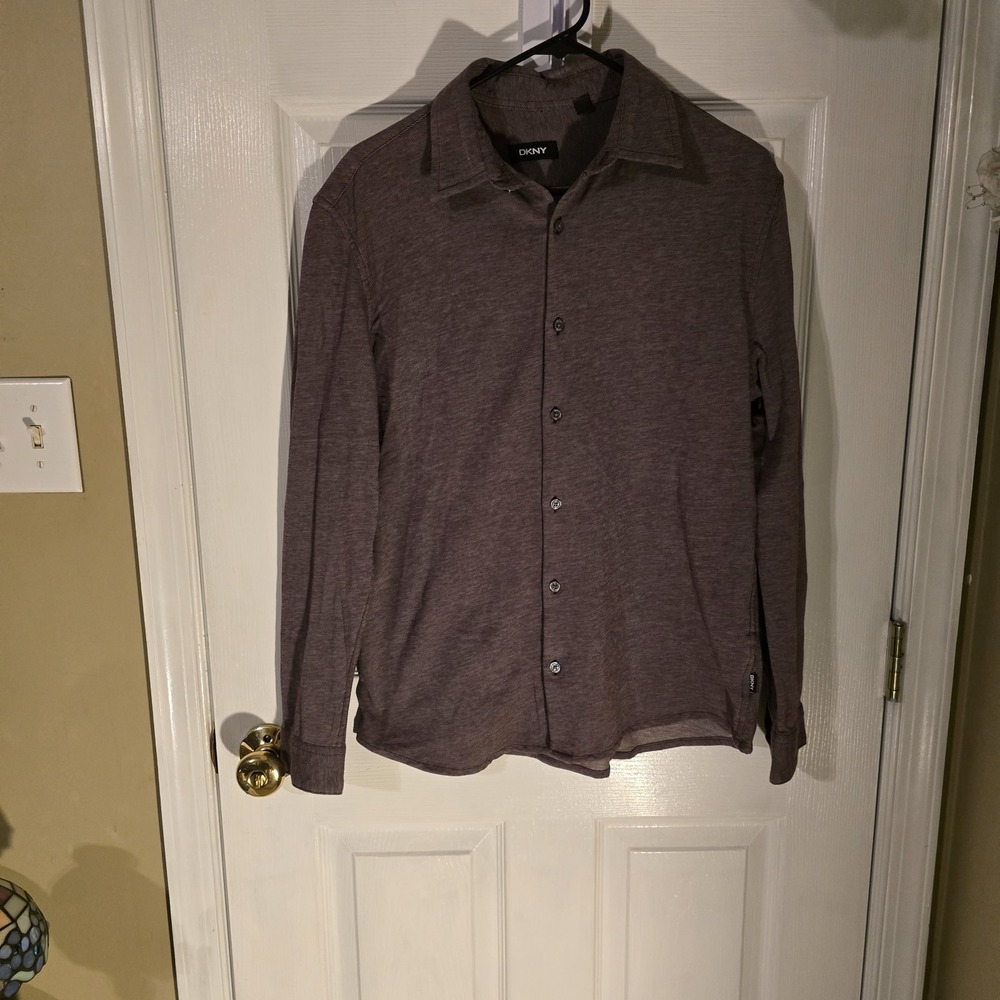 DKNY Men's Cotton knit Button Up Long Sleeve‎ Sport Shirt, Red, M (1120)